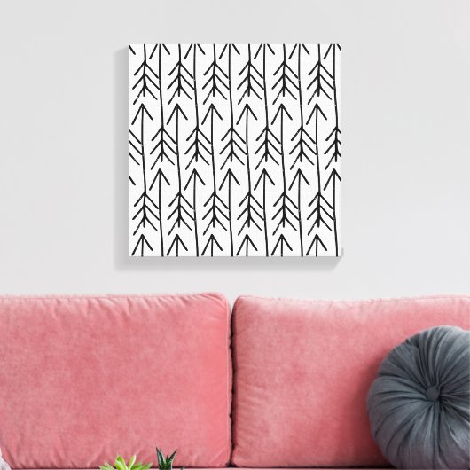 Met de hand getekend zwart wit geometrisch Chevron Canvas Afdruk (Insitu (Woonkamer))