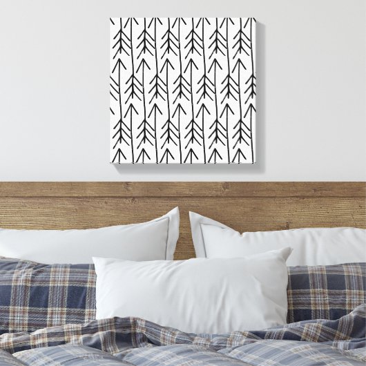Met de hand getekend zwart wit geometrisch Chevron Canvas Afdruk (Insitu (Slaapkamer))