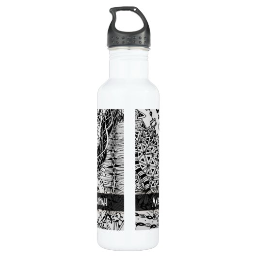 Met de hand getekend zwart-wit-modderpatroon Art Z Waterfles (Achterkant)