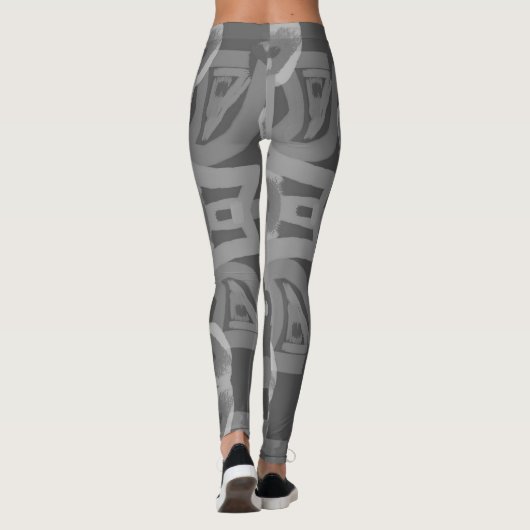 met de hand getekend zwart-wit patroon leggings (Achterkant)