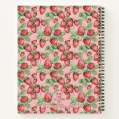 Met de hand getekende aardbeienpatroonroze katoend notitieboek (Achterkant)