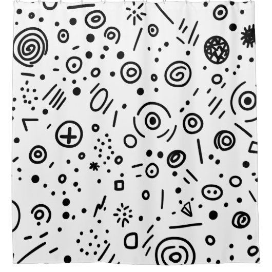 Met de Hand Getekende Abstracte Doodle - Zwart en Douchegordijn (Voorkant)