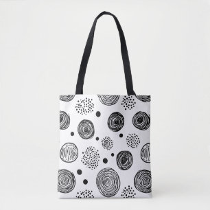 Met de Hand Getekende Abstracte Doodle - Zwart en Tote Bag