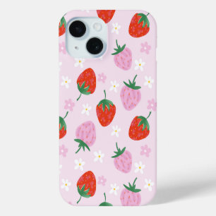 Met de Hand Getekende Aesthetische Aardbei Naadloo iPhone 15 Case