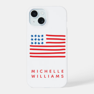 Met de hand getekende Amerikaanse vlag Gepersona iPhone 15 Case