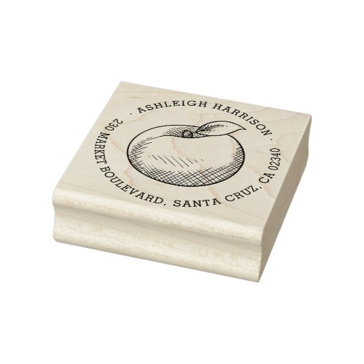 Met de hand getekende appel | Ronde naam & retoura Rubberstempel (Stempel)
