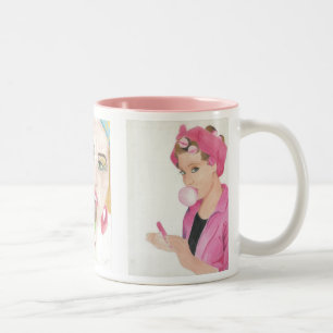 Met de hand getekende Art 3-schilderijen Dame Coff Tweekleurige Koffiemok