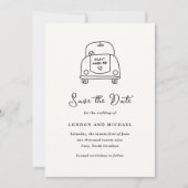 Met de Hand Getekende Auto Doodle Moderne Bruiloft Save The Date (Voorkant)