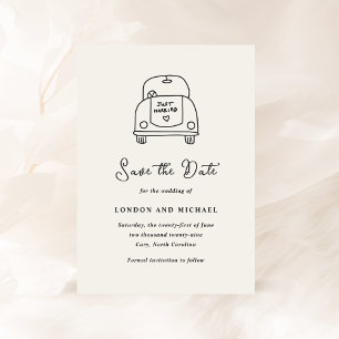 Met de Hand Getekende Auto Doodle Moderne Bruiloft Save The Date