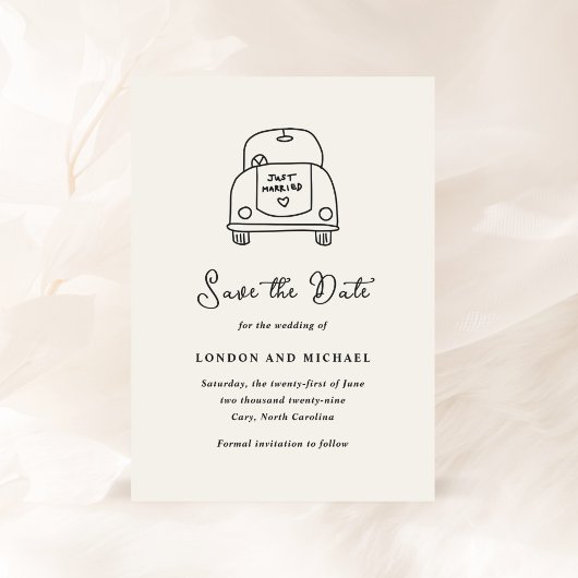 Met de Hand Getekende Auto Doodle Moderne Bruiloft Save The Date