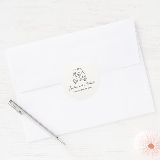 Met de Hand Getekende Auto Doodle Moderne Trouw Ronde Sticker (Envelop)