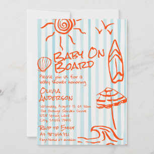 Met de Hand Getekende Baby Op Boord Surf Zomer Bab Kaart