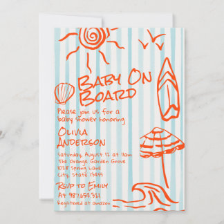 Met de Hand Getekende Baby Op Boord Surf Zomer Bab Kaart