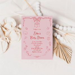Met de Hand Getekende Baby Shower, Strik Baby Meis Kaart