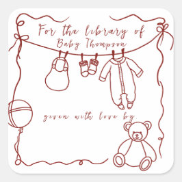 Met de hand getekende babykleding - boekleggers vierkante sticker