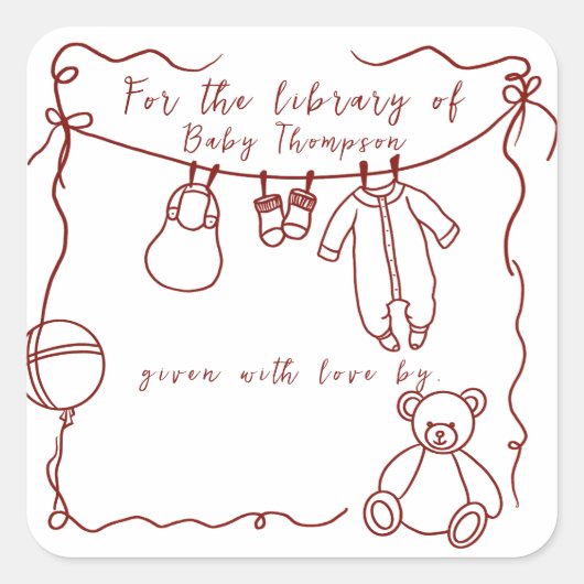 Met de hand getekende babykleding - boekleggers vierkante sticker (Voorkant)