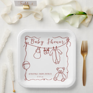Met de hand getekende babykleren baby shower  papieren bordje