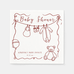 Met de hand getekende babykleren baby shower servet
