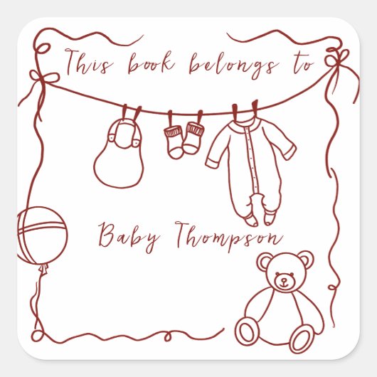 Met de hand getekende babykleren - boekleggers vierkante sticker (Voorkant)