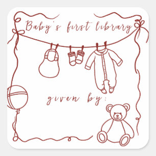Met de hand getekende babykleren - boekplaten vierkante sticker