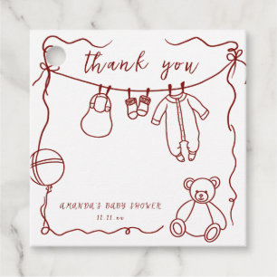 Met de hand getekende babyspeelgoed babyshower bed bedankjes labels