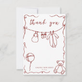 Met de hand getekende babyspeelgoed babyshower bed bedankkaart (Voorkant)