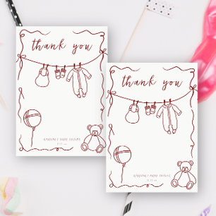 Met de hand getekende babyspeelgoed babyshower bed bedankkaart