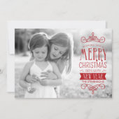 Met de hand getekende banner op rode vakantiefotok feestdagenkaart (Voorkant)