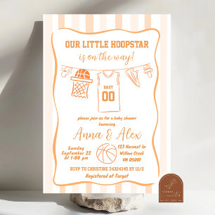 Met de hand getekende basketbal baby shower uitnod kaart