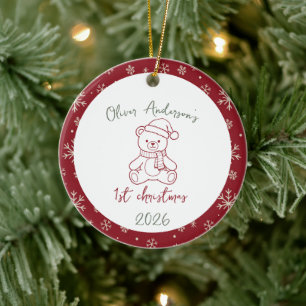Met de hand getekende beer eerste kerst baby jonge keramisch ornament