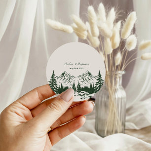 Met de Hand Getekende Berg Zomer Bruiloft Ronde Sticker