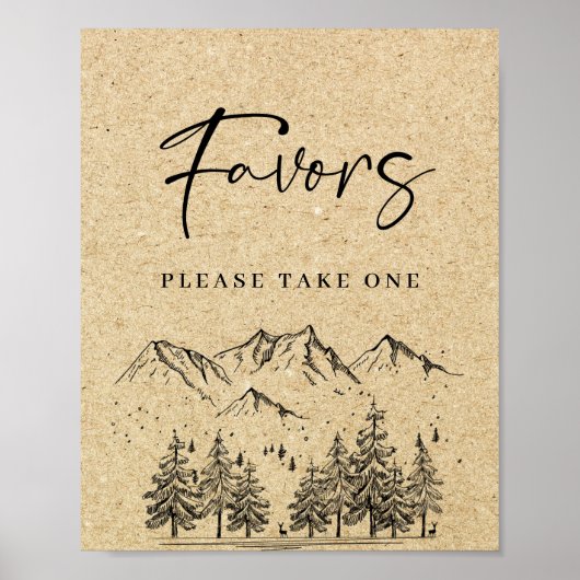 Met de Hand Getekende Bergen Bos Bruiloft Favoriet Poster (Voorkant)