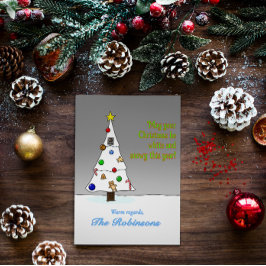 Met de hand getekende besneeuwde kerstboom feestdagenkaart