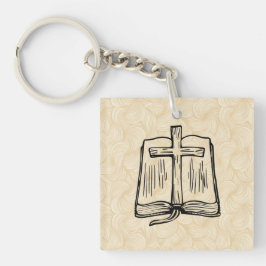 Met de Hand Getekende Bijbel en Kruis Schets Acryl Sleutelhanger