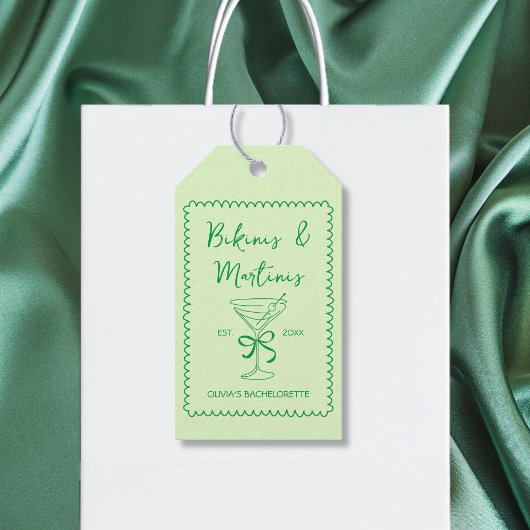 Met de Hand Getekende Bikinibladen en Martini Bow  Cadeaulabel