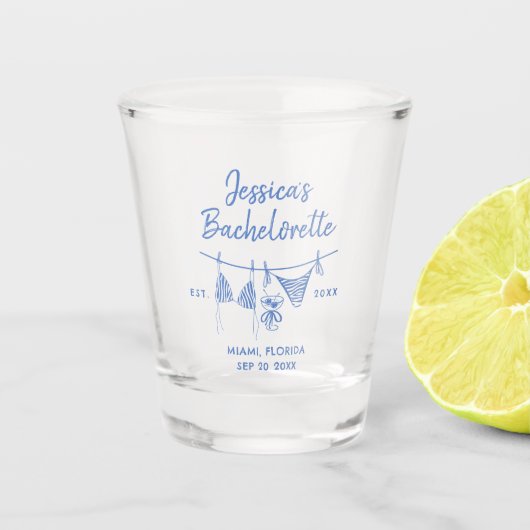 Met de Hand Getekende Bikini's Kust Bachelorette W Shot Glas (Voorkant)