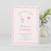 Met de Hand Getekende Bikinis & Martinis Bachelore Kaart (Staand voorkant)
