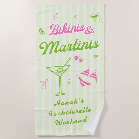 Met de Hand Getekende Bikini's & Martinis Meidenav Strandlaken (Voorkant)