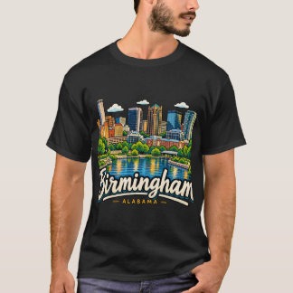 Met de hand getekende Birmingham Alabama Reis Kuns T-shirt