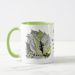 Met de hand getekende blad-doodle met groen en cit mok