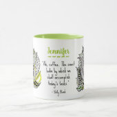Met de hand getekende blad-doodle met groen en cit mok (Midden)