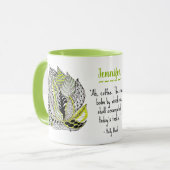 Met de hand getekende blad-doodle met groen en cit mok (Voorkant links)