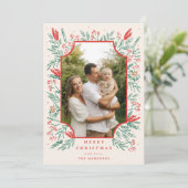 Met de Hand Getekende Bladrand Foto Vakantiekaart Feestdagenkaart (Staand voorkant)