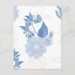 Met de hand getekende blauwe bloempatroon achtergr briefkaart