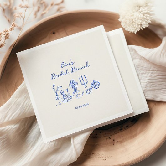 Met de Hand Getekende Blauwe Bruidsbrunch Servet