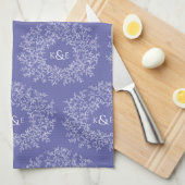 Met de hand getekende blauwe bruiloft voor monogra theedoek (Quarter Fold)