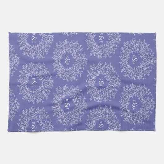 Met de hand getekende blauwe bruiloft voor monogra theedoek (Horizontaal)