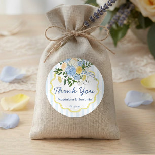Met de Hand Getekende Blauwe Gele Bloem Streep Bru Ronde Sticker
