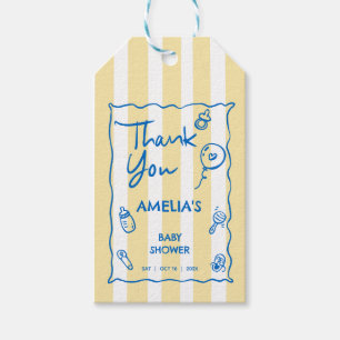 Met de hand getekende blauwe gele Ciao Baby bedank Cadeaulabel