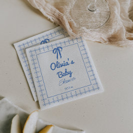 Met de Hand Getekende Blauwe Gingham Strik Jongens Servet